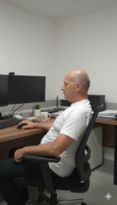 אדם מבצע מתיחת פסואס בכריעה לשחרור כאב גב תחתון מישיבה ממושכת